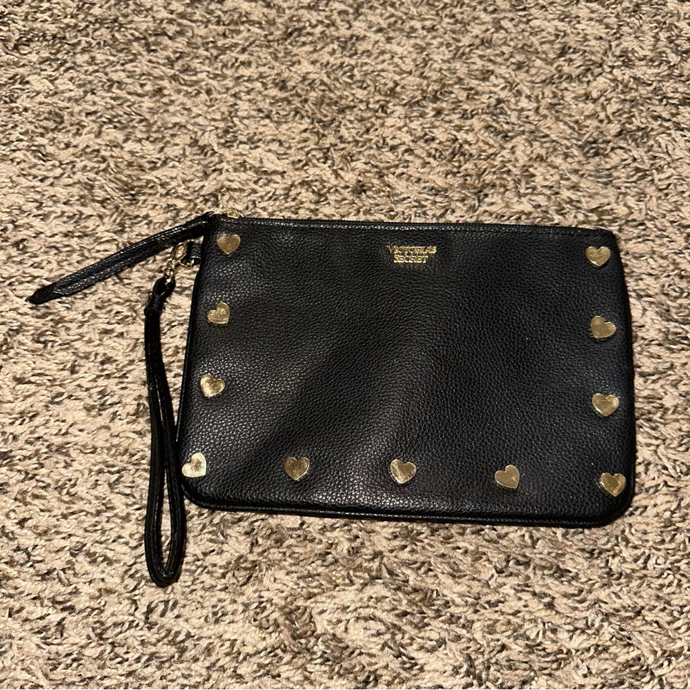 Victoria's Secret Black Wristlet with Gold Heart Accents